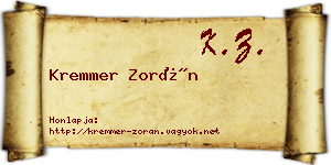 Kremmer Zorán névjegykártya